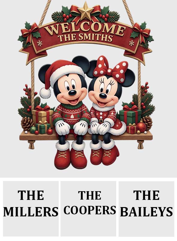 Mouse Couple Christmas Front Door Decor - Personalized Mouse Pallet Wood Sign