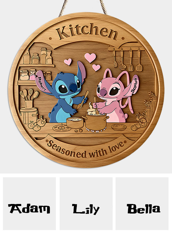 This Kitchen is Seasoned With Love - Personalized Ohana Round Wood Sign
