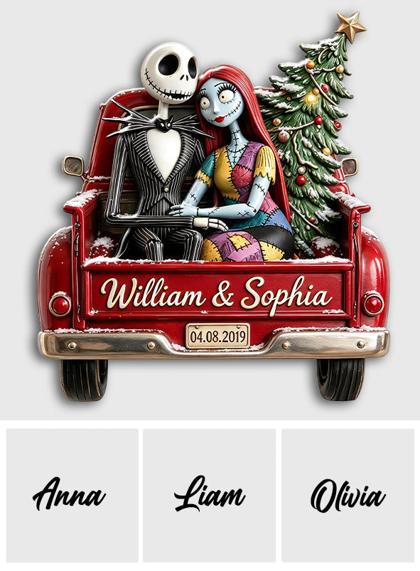 Nightmare Couple Red Christmas Truck - Personalized Nightmare 3D Printed Cut Metal Sign