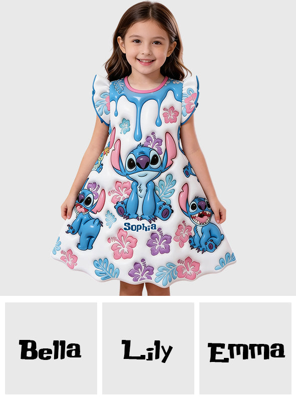 Ohana Means Family - Personalized Ohana Kid Ruffle Sleeve Dress