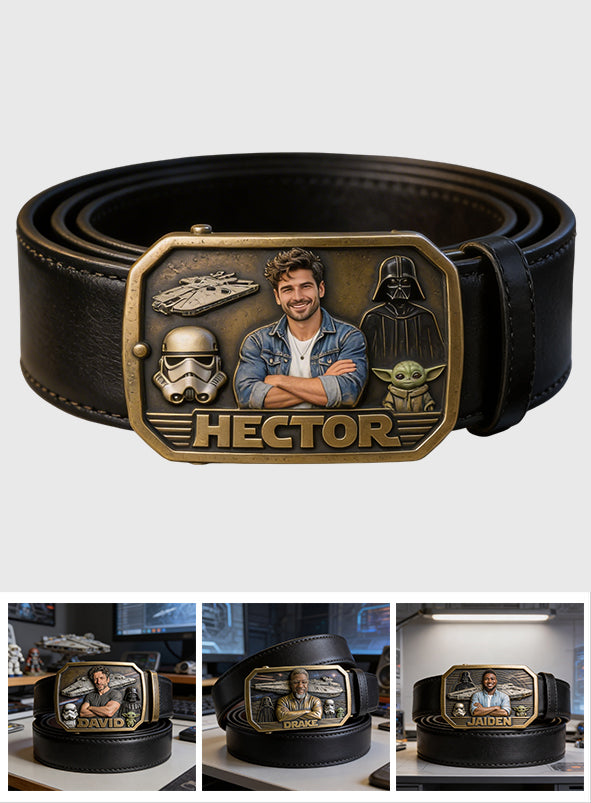 Custom Initial Name Letter The Force - Personalized The Force Leather Belt With Shaped Buckle