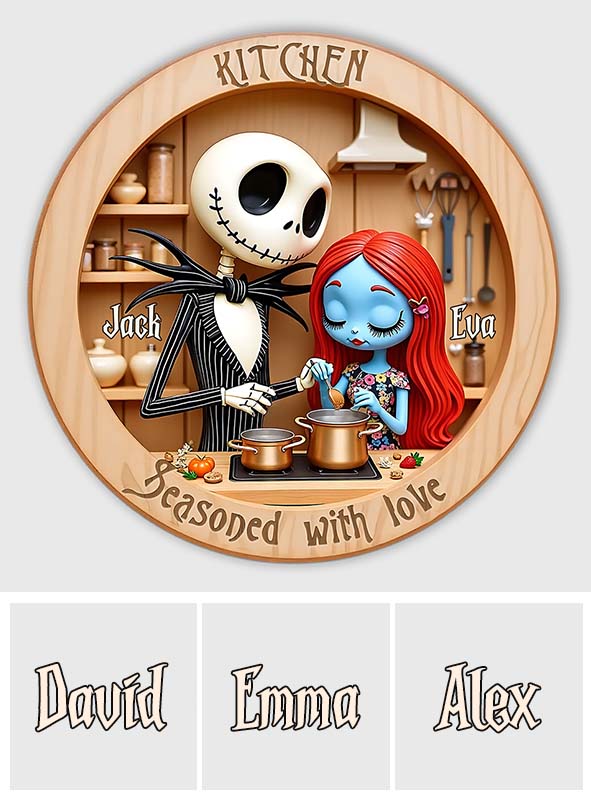 This Kitchen Is Seasoned With Love - Personalized Nightmare Round Wood Sign