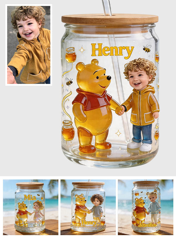 Besties Forever - Personalized Yellow Bear Can Glass