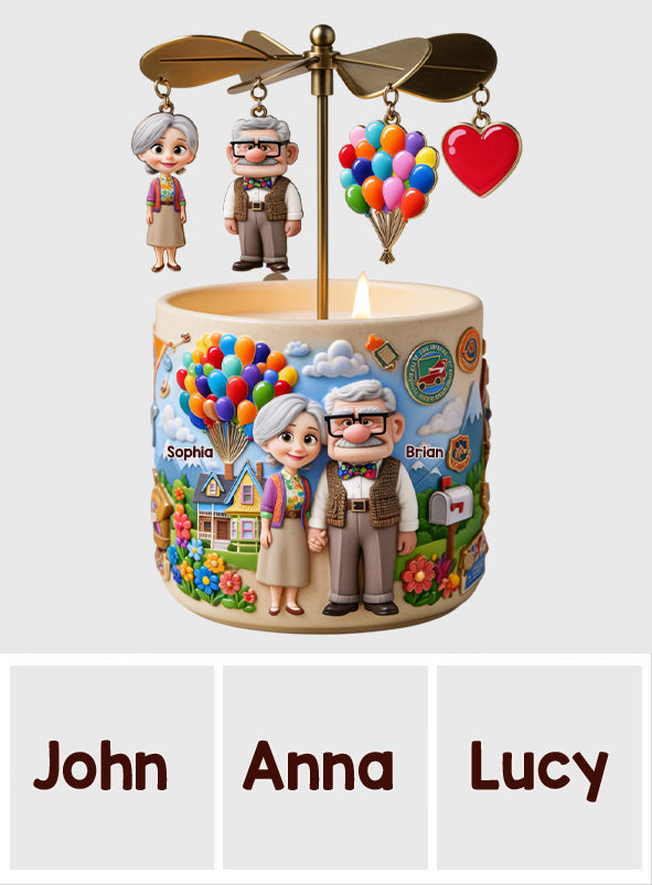 Where Love Glows, Adventure Grows - Personalized Up Movie Couple Spinning Candle Holder