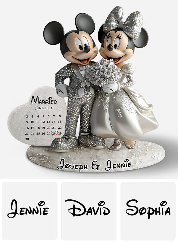 Married Wedding Couple Mouse Calendar - Personalized Mouse Custom Shaped Acrylic Plaque
