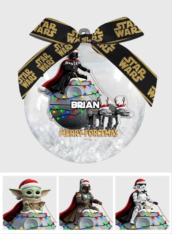 Merry Forcemas - Personalized The Force Snow Globe Ornament With Bow