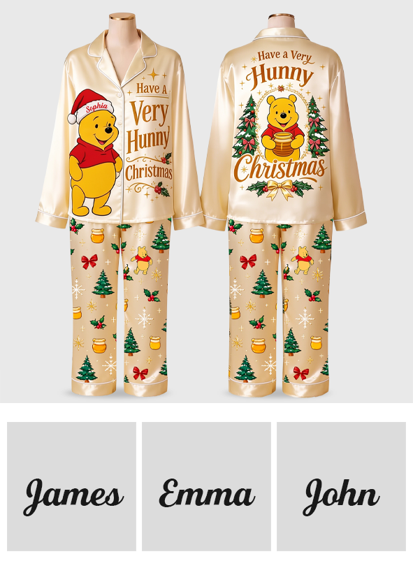 Have A Very Hunny Christmas - Personalized Yellow Bear Button Down Pajamas