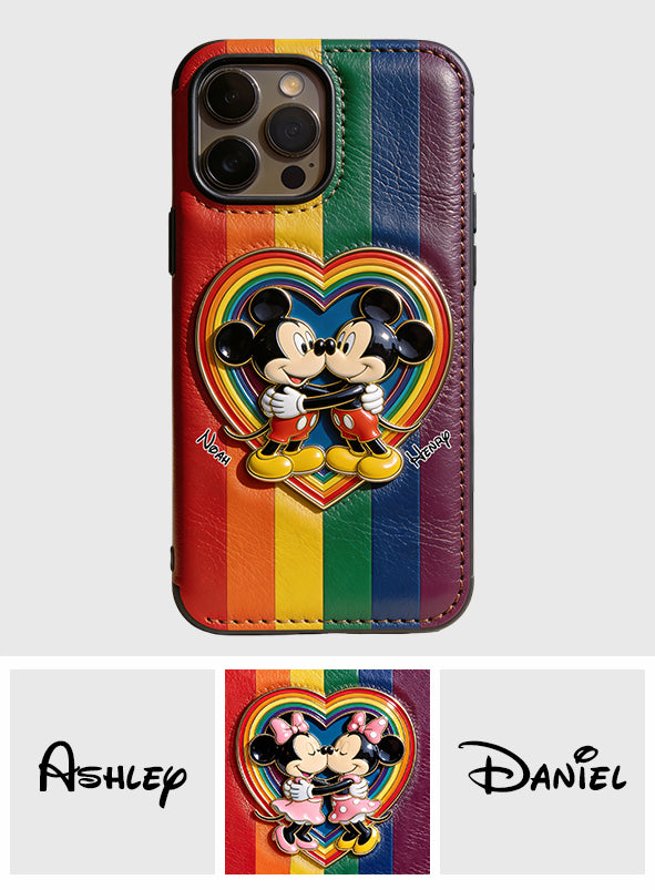 LGBT Cartoon Mouse, Pride Month - Personalized LGBT Support 3D Embossed Leather Phone Case