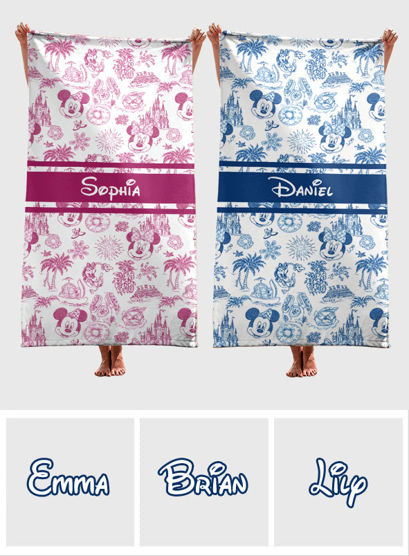 Magical Love Toile De Jouy - Personalized Mouse Quick-dry Beach Towel/ Bath Towel