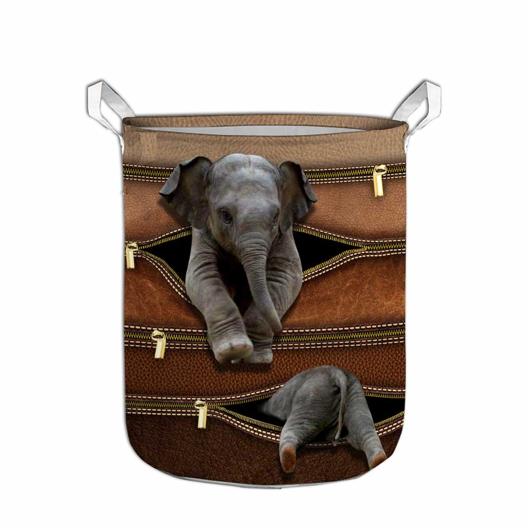 Elephant Leather Pattern Print Elephant Laundry Basket 0622