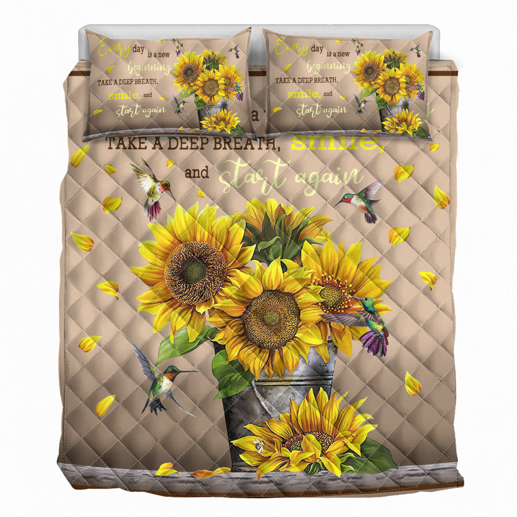 Every Day Is A New Beginning Sunflower Quilt Set 0622