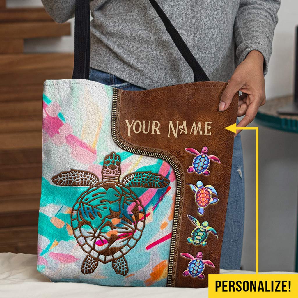Colorful Turtles Personalized Tote Bag