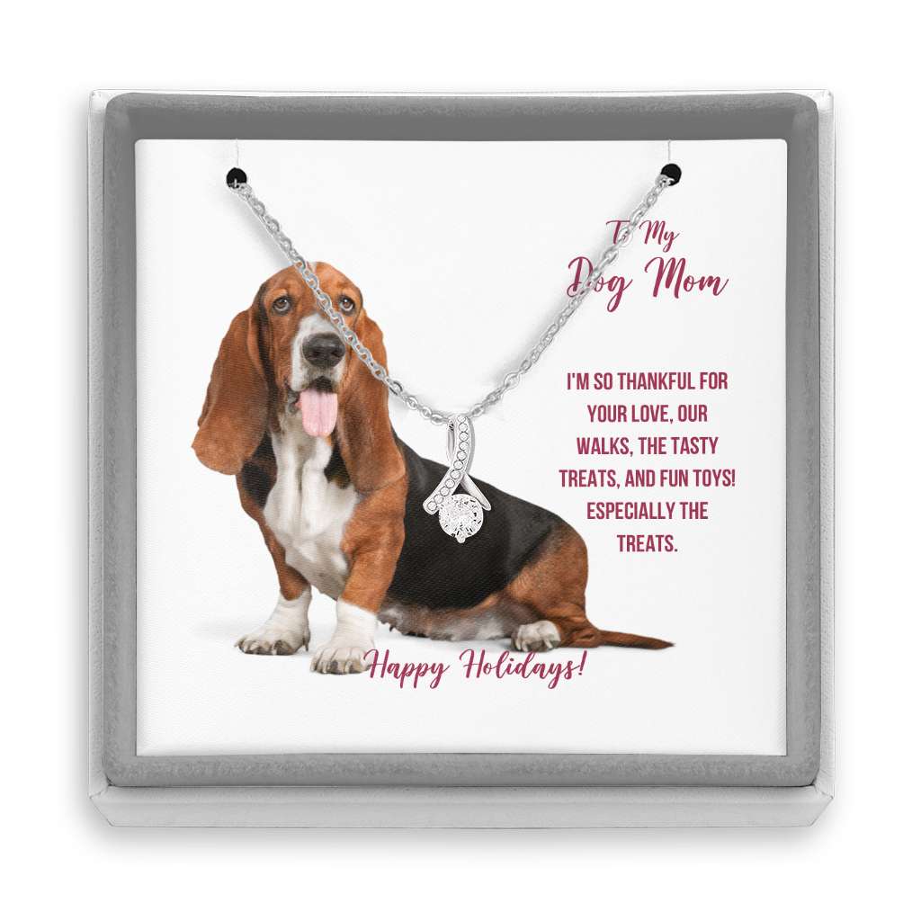Gift For Basset Hound Dog Mom - Mother Petite Ribbon Necklace 0921