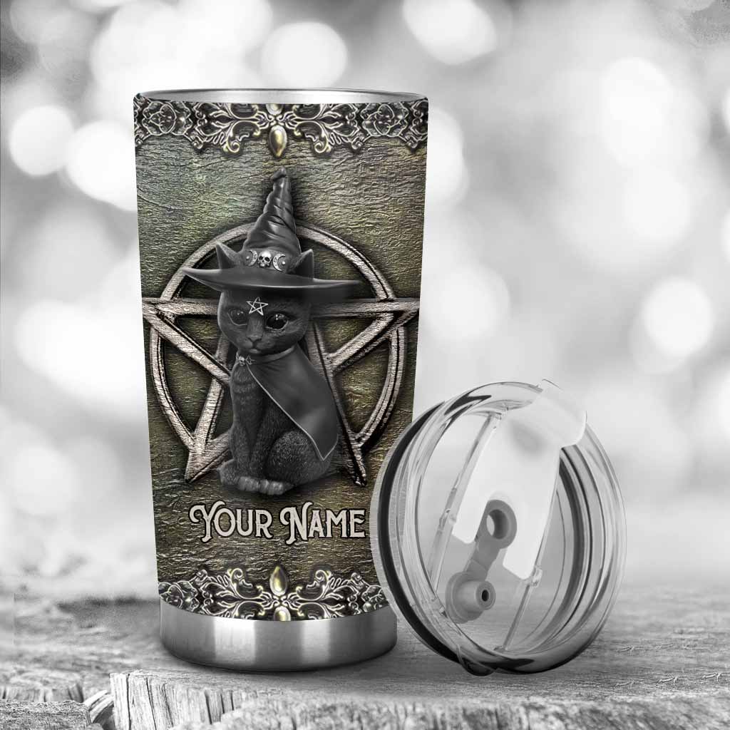 Mystical Witch - Personalized Halloween Black Cat Tumbler With 3D Pattern Print