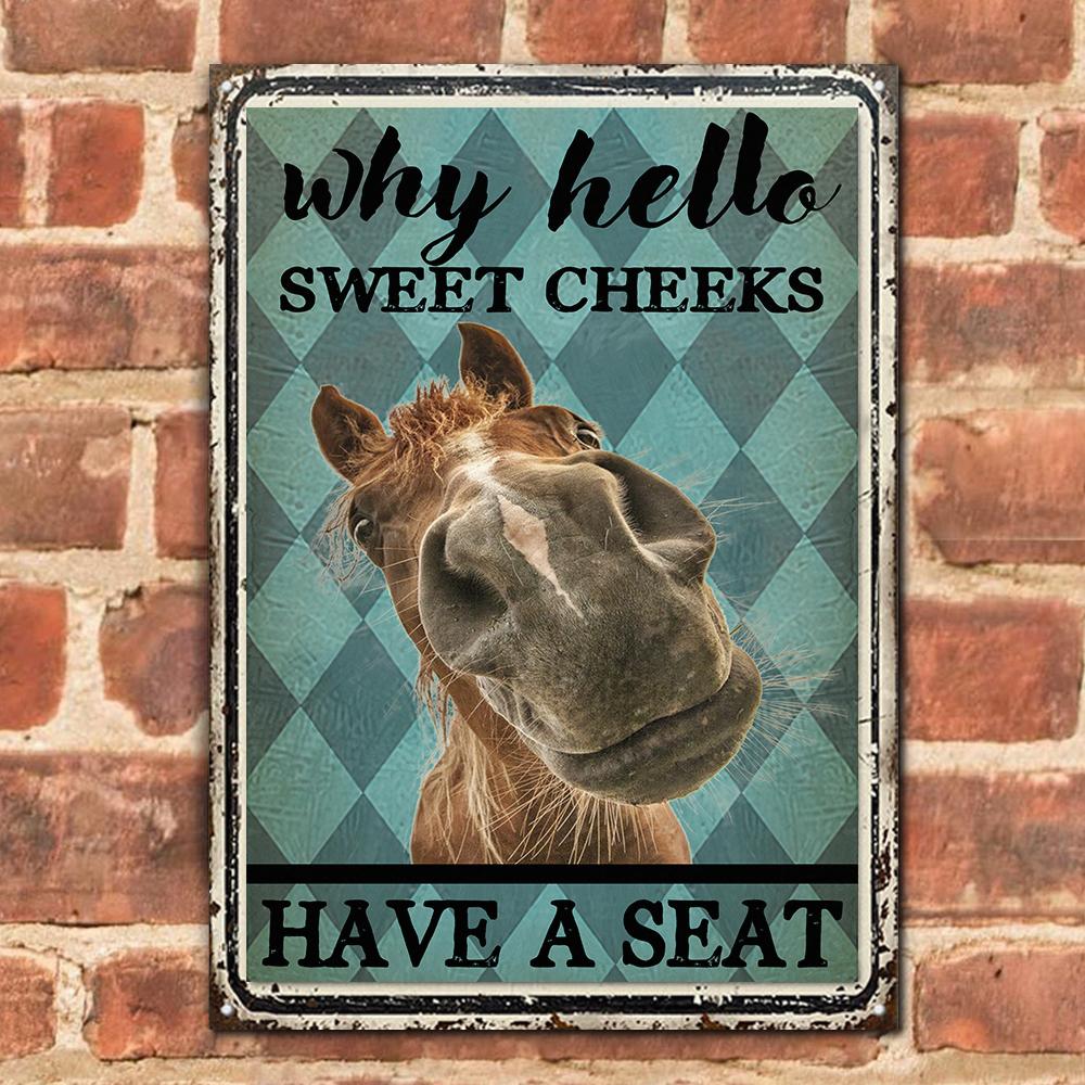 Hello Sweet Cheeks - Horse Rectangle Metal Sign