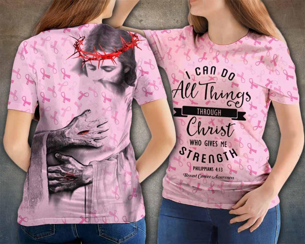 In The Arms Of Jesus - Breast Cancer Awareness All Over Print T-All Over T-shirt and Hoodie