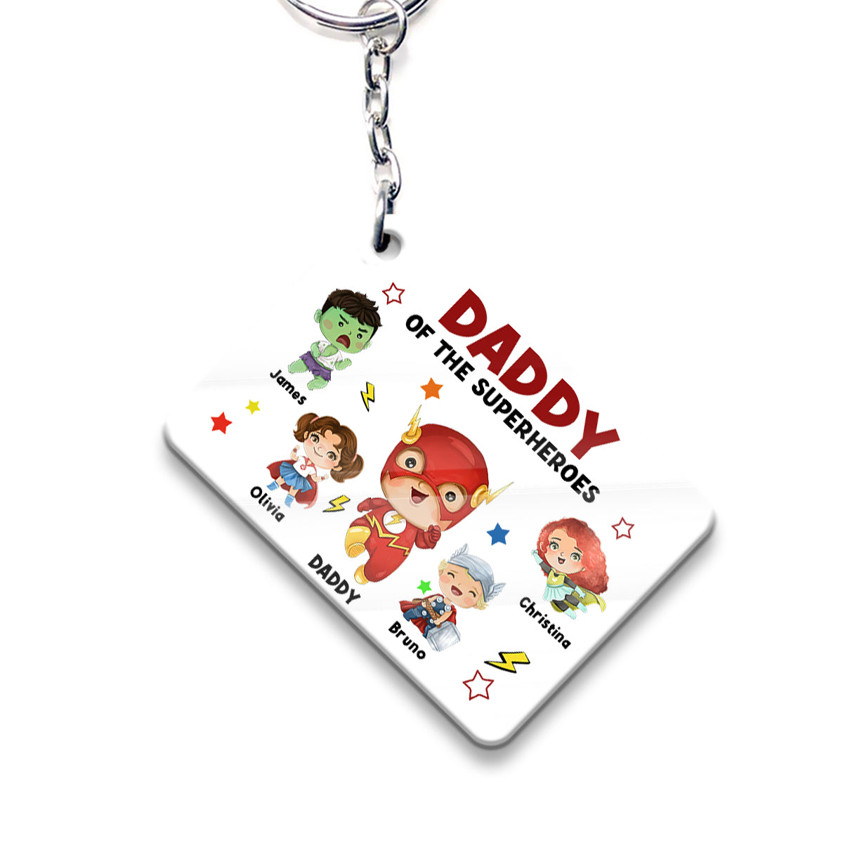 Daddy Of Superheroes - Personalized Father Keychain (Printed On Both Sides)