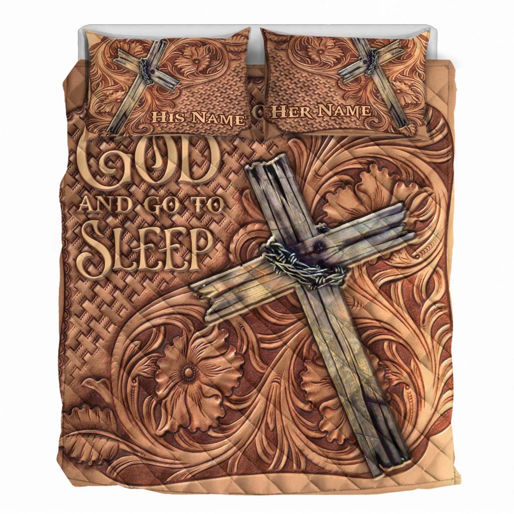 Give It To God - Personalized Christian Quilt Set With Leather Pattern Print