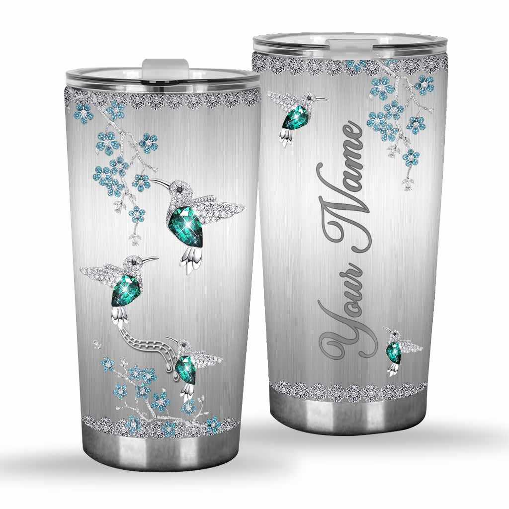 Green Hummingbirds - Personalized Tumbler With Metal Pattern Print 112021