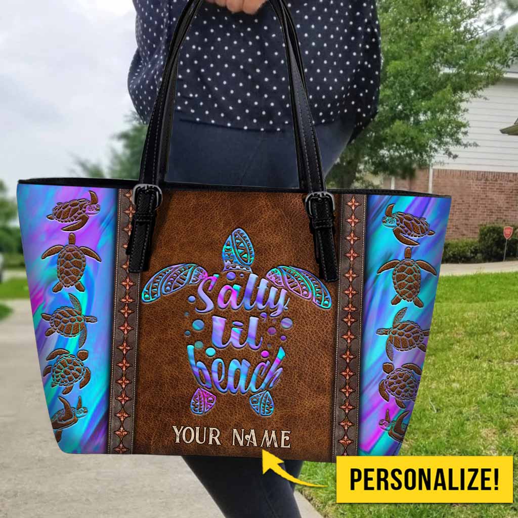 Salty Lil' Beach - Turtle Personalized Leather Tote Bag