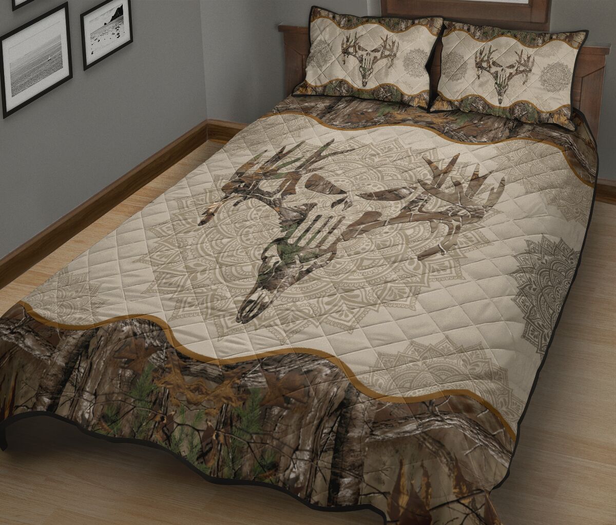 Camo Deer Skull Hunting Quilt Set 0622