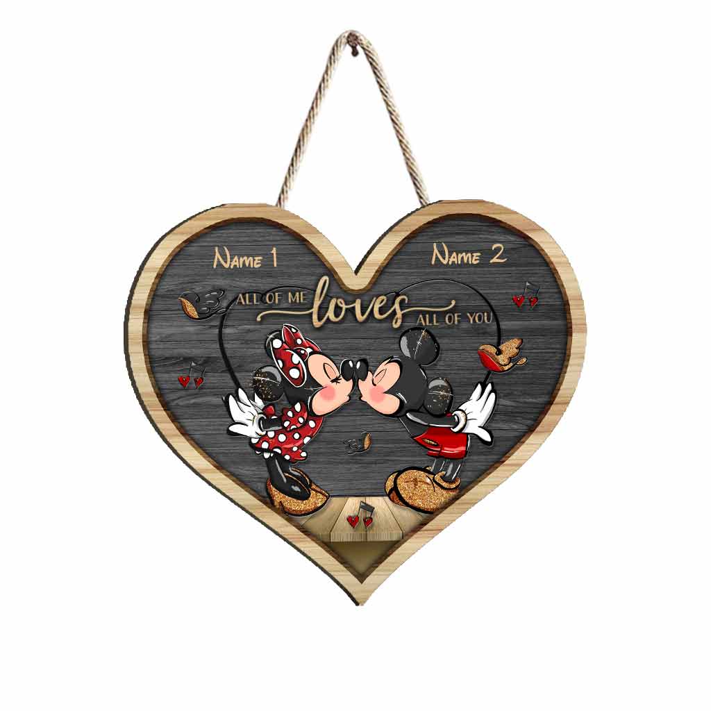 All Of Me Loves All Of You Mouse Ears Couple - Personalized Wood Sign With 3D Pattern Print