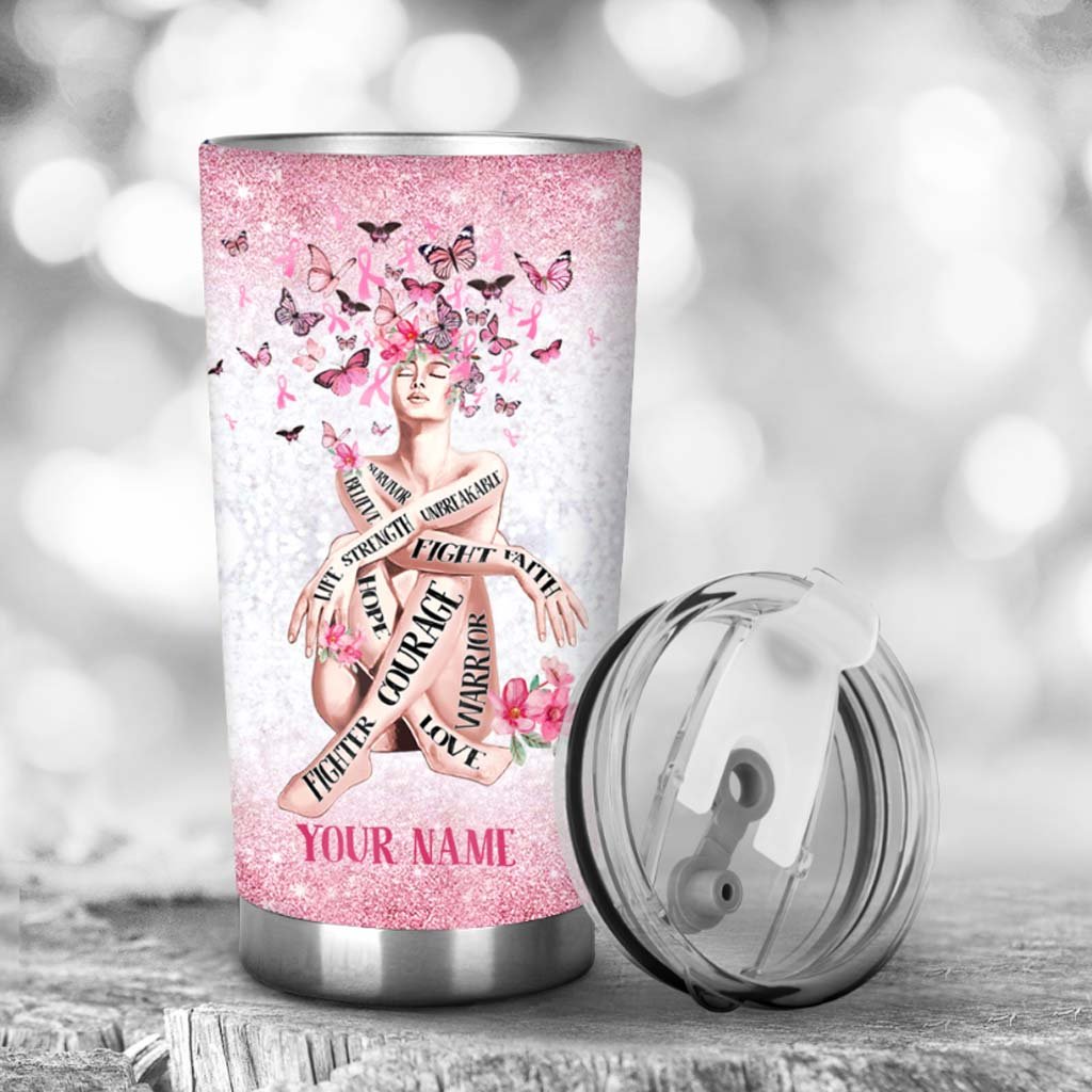 She Believed She Could So She Did Personalized Breast Cancer Awareness Printed Tumbler