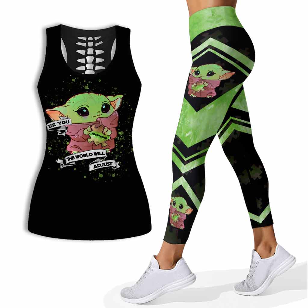 Be You The World Will Adjust - Personalized Autism Awareness Hollow Tank Top and Leggings