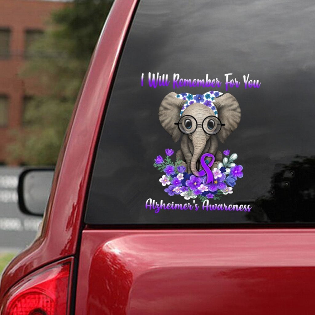 Will Remember For You Elephant Forget Me Not - Alzheimer Awareness Decal Full
