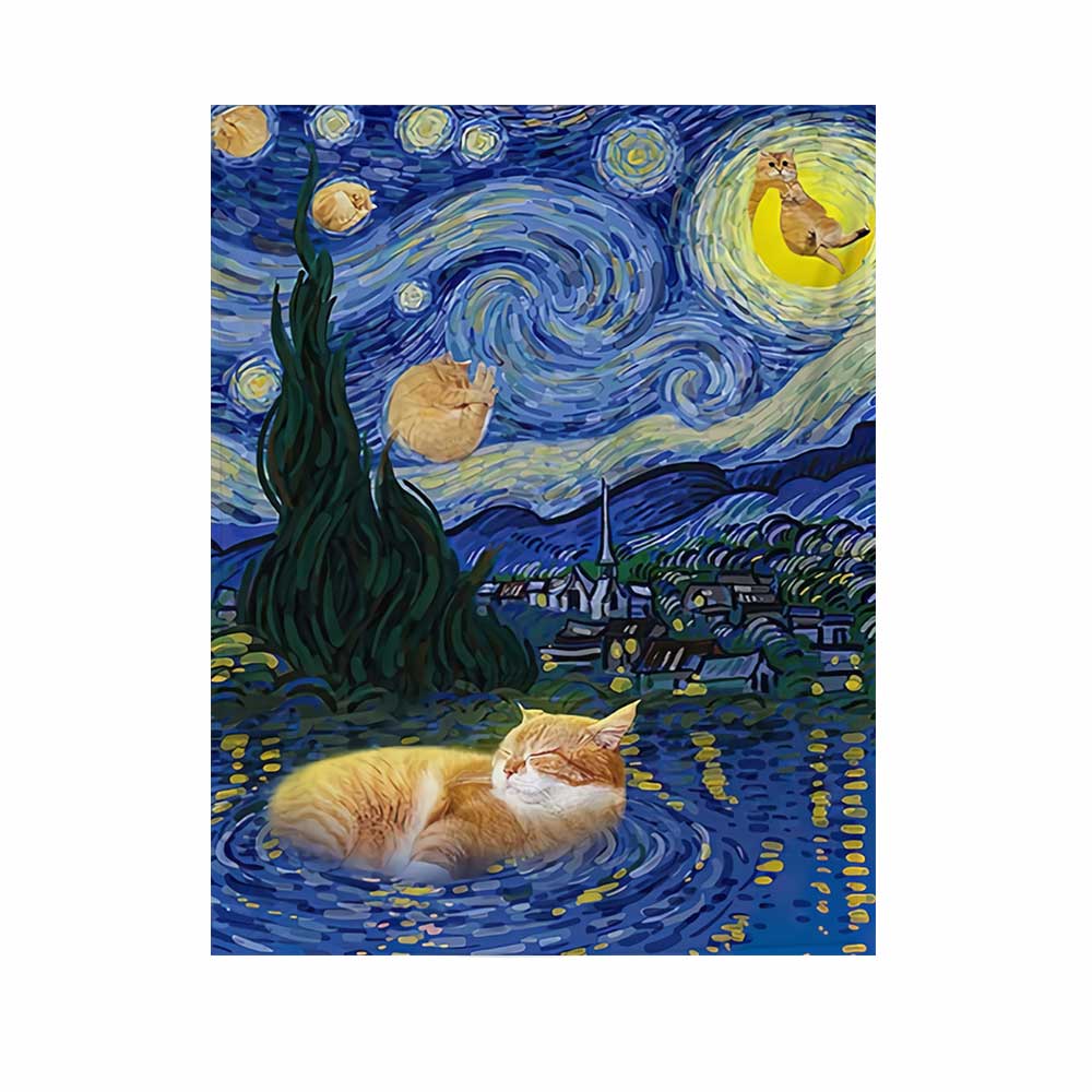Cute Cats Starry Night - Cat Wall Tapestry