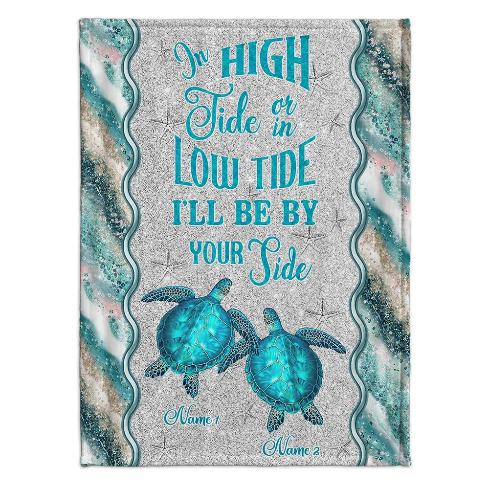 In High Tide - Personalized Couple Turtle Blanket