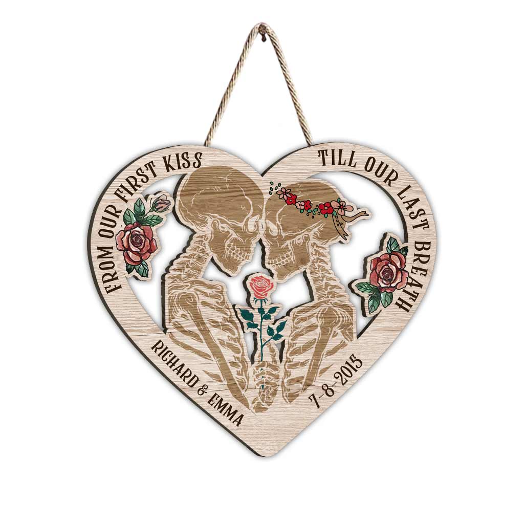 From Our First Kiss - Personalized Couple Skull Wood Sign