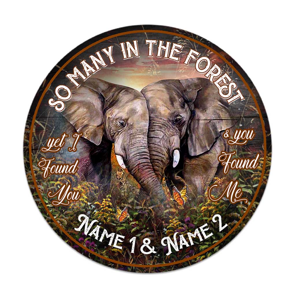 So Many In The Forest - Elephant Personalized Round Wood Sign