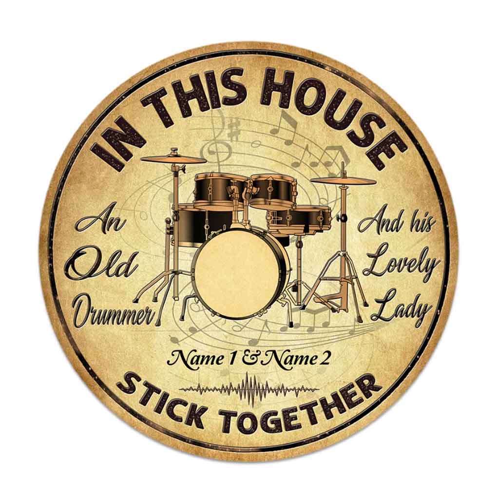 In This House - Drummer Personalized Round Wood Sign