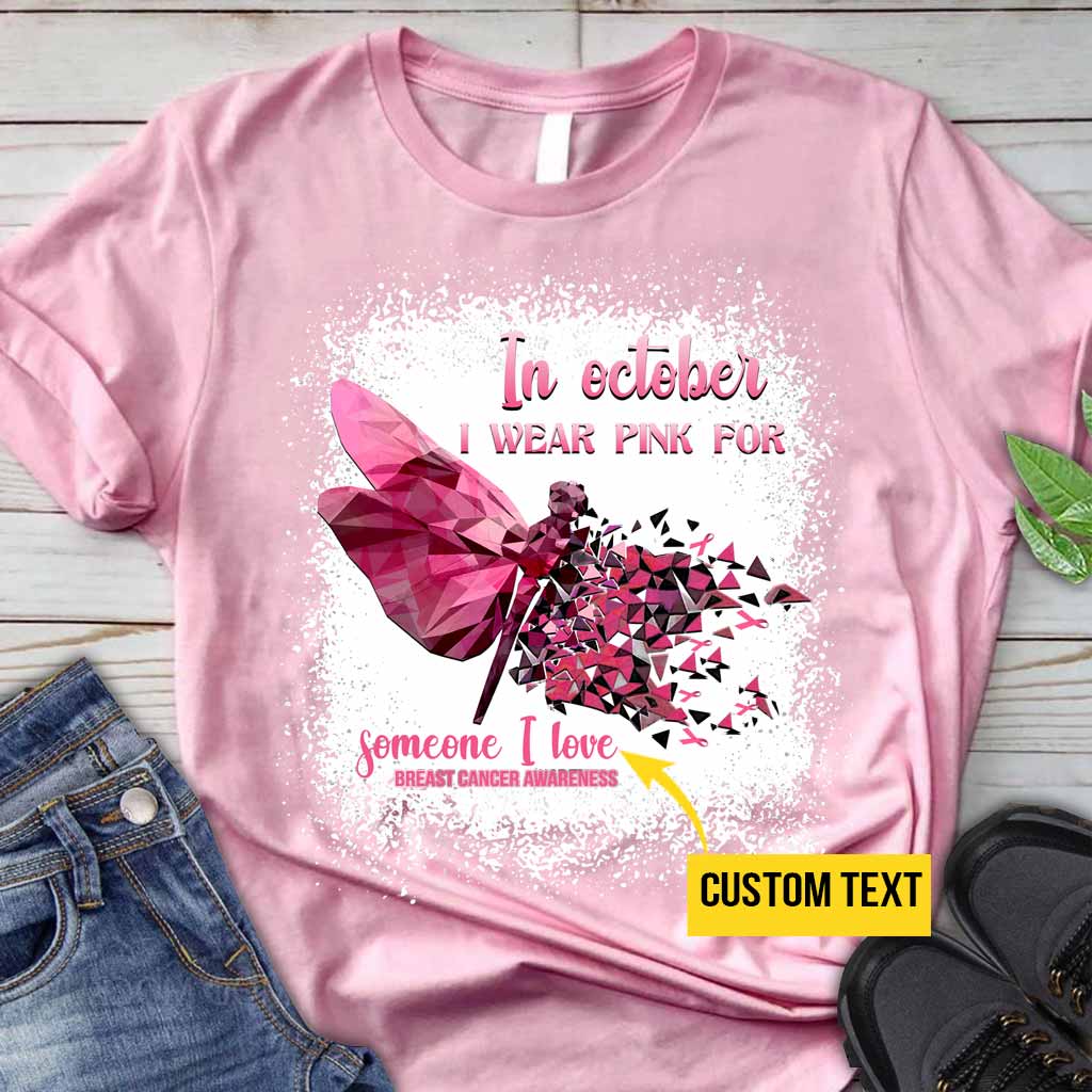 In October I Wear Pink Dragonfly Polygonal - Breast Cancer Awareness Personalized T-shirt And Hoodie