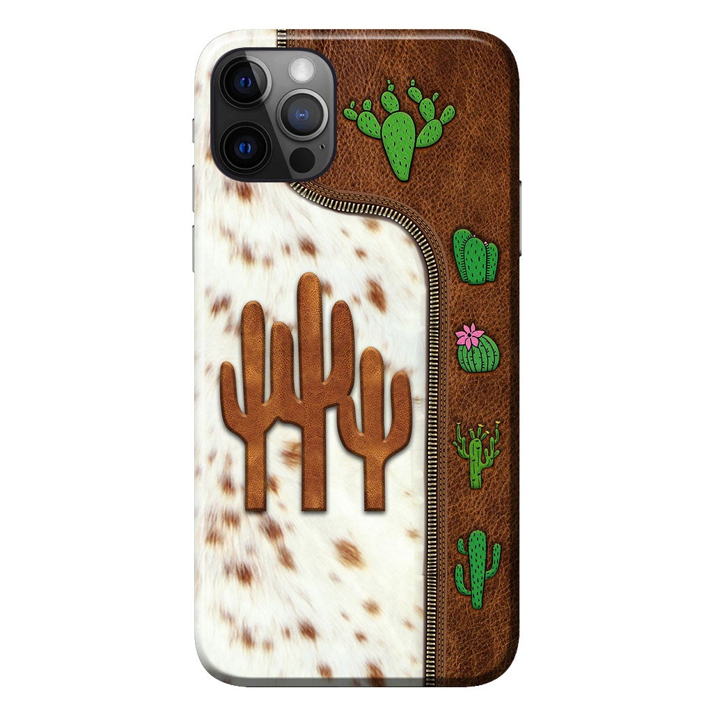 Love Cactus Leather Pattern Print Phone Case 062021