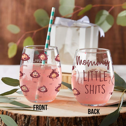 Mommy's Little Shit - Gift for mom, grandma, dad, grandpa - Personalized All Over Wine Glass