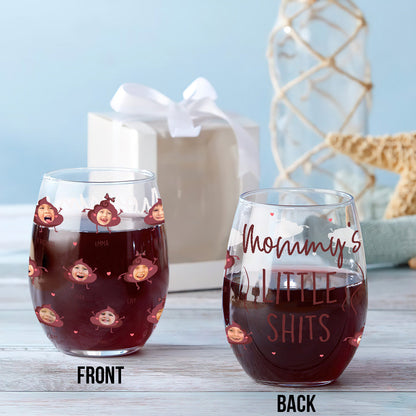 Mommy's Little Shit - Gift for mom, grandma, dad, grandpa - Personalized All Over Wine Glass