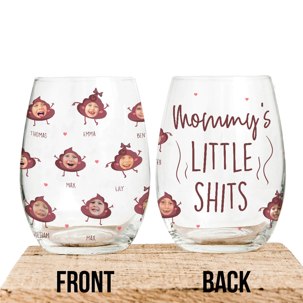 Mommy's Little Shit - Gift for mom, grandma, dad, grandpa - Personalized All Over Wine Glass