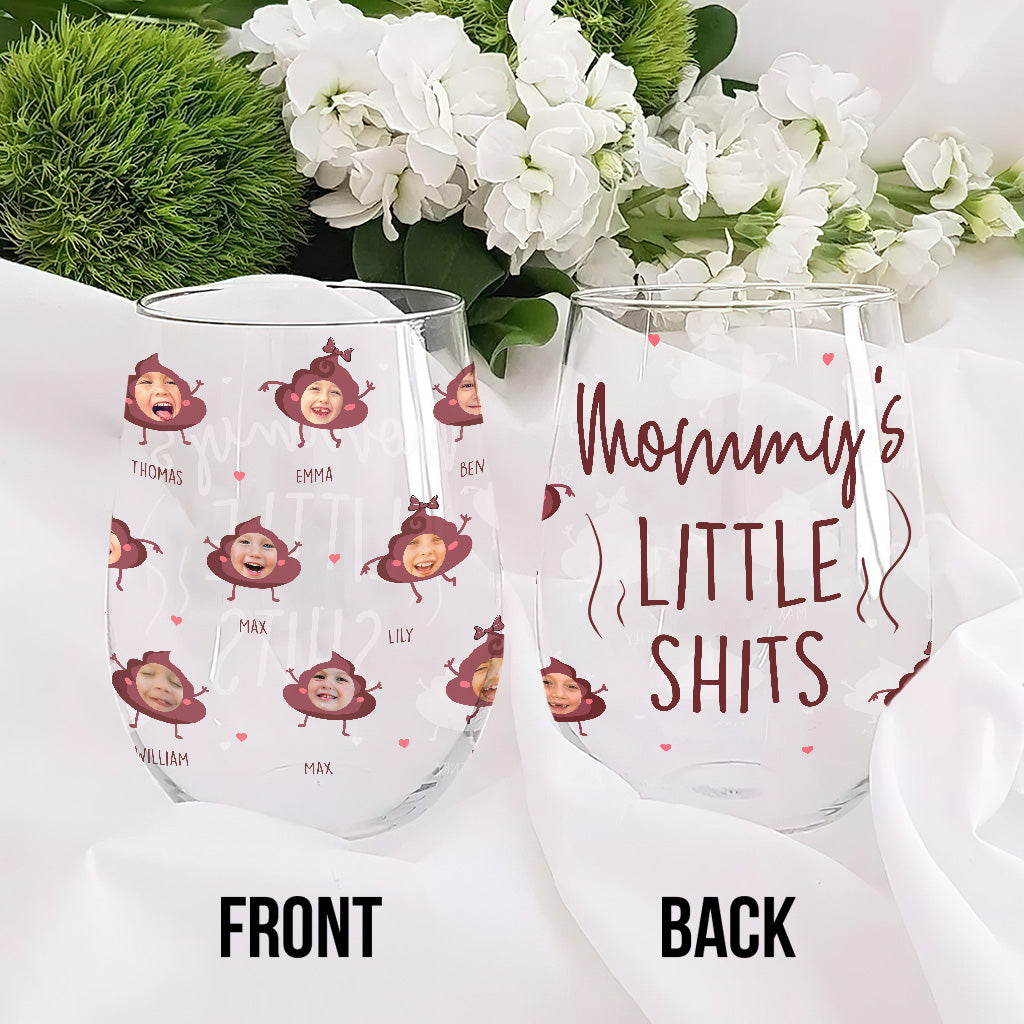 Mommy's Little Shit - Gift for mom, grandma, dad, grandpa - Personalized All Over Wine Glass