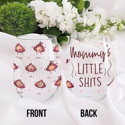 Mommy's Little Shit - Gift for mom, grandma, dad, grandpa - Personalized All Over Wine Glass