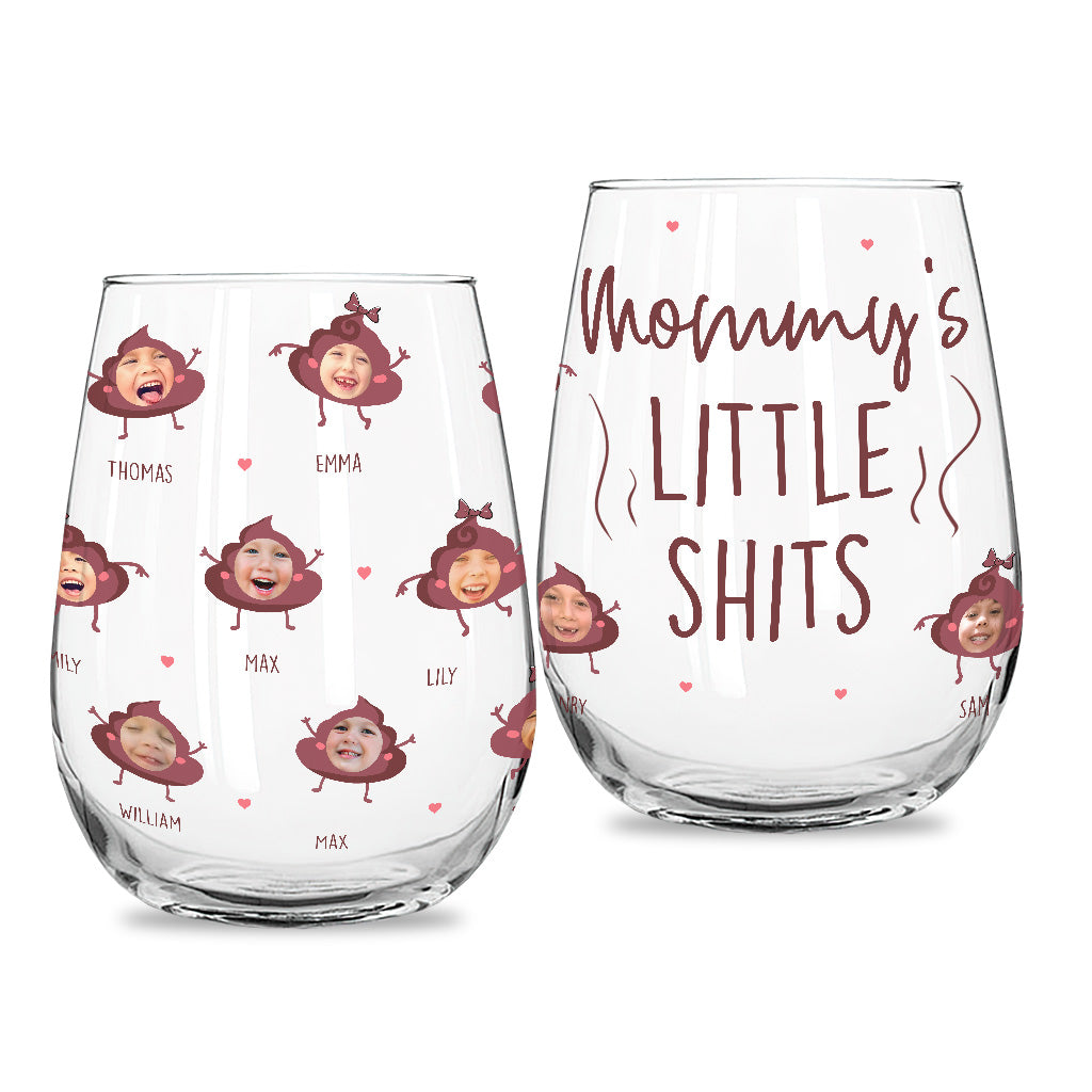 Mommy's Little Shit - Gift for mom, grandma, dad, grandpa - Personalized All Over Wine Glass