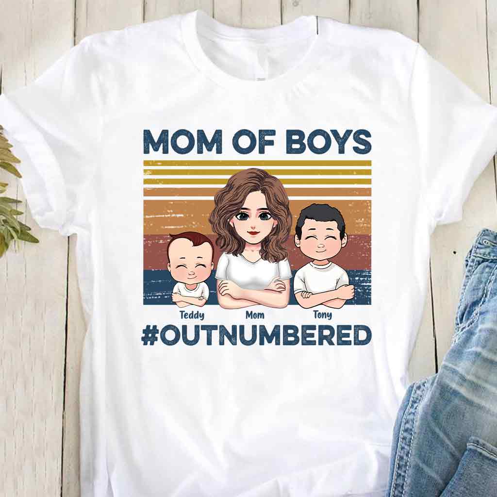 Mom Of Boys Outnumbered - Personalized Mother's Day Mother T-shirt and Hoodie