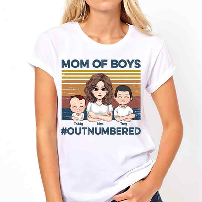 Mom Of Boys Outnumbered - Personalized Mother's Day Mother T-shirt and Hoodie