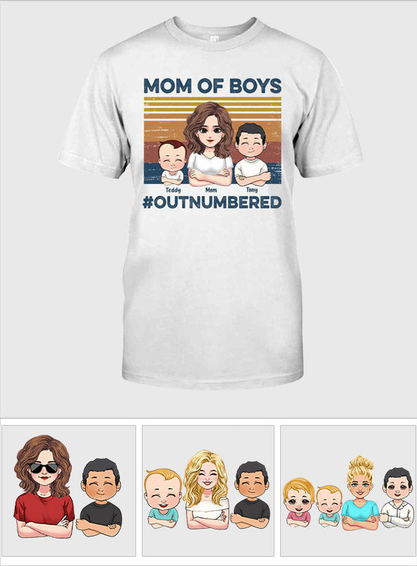 Mom Of Boys Outnumbered - Personalized Mother's Day Mother T-shirt and Hoodie