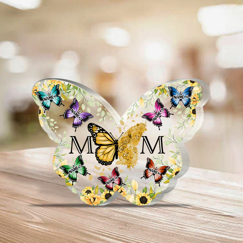 Mother And Children Floral Butterflies - Personalized Mother's Day Mother Custom Shaped Acrylic Plaque