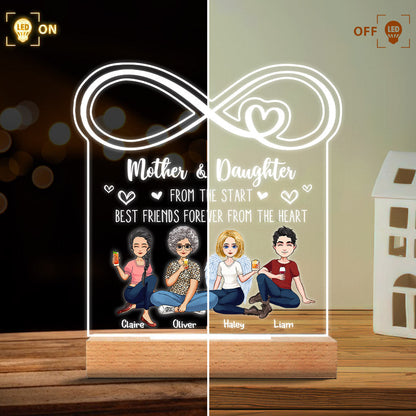 Mom Infinity Love Between Mother & Daughter - Personalized Mother's Day Mother Shaped Plaque Light Base