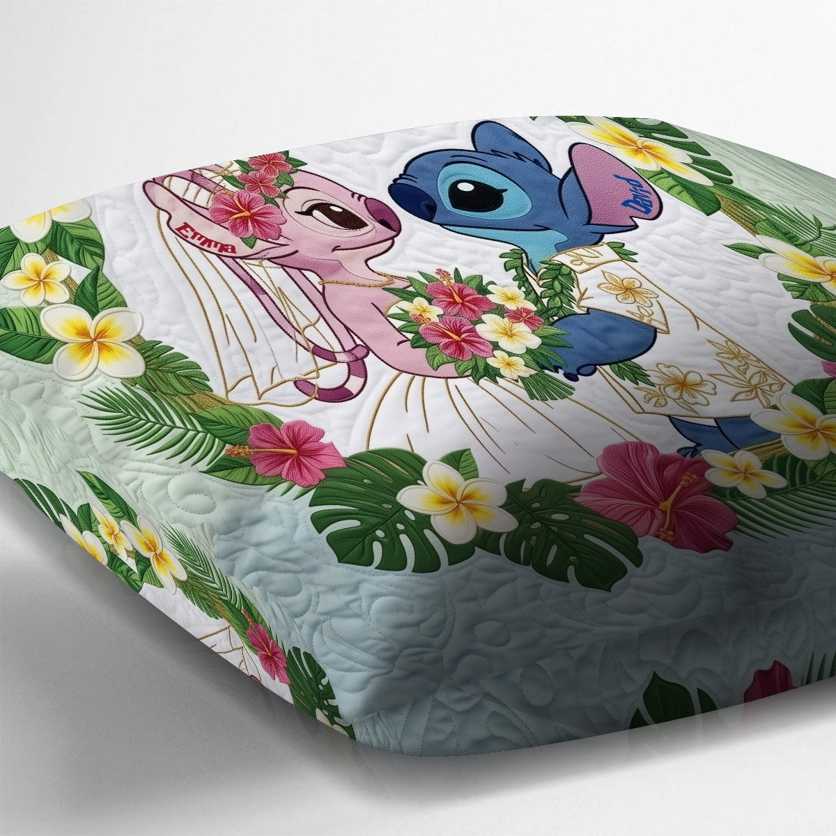 Adorable Blue & Pink Alien Couple - Personalized Ohana Throw Pillow