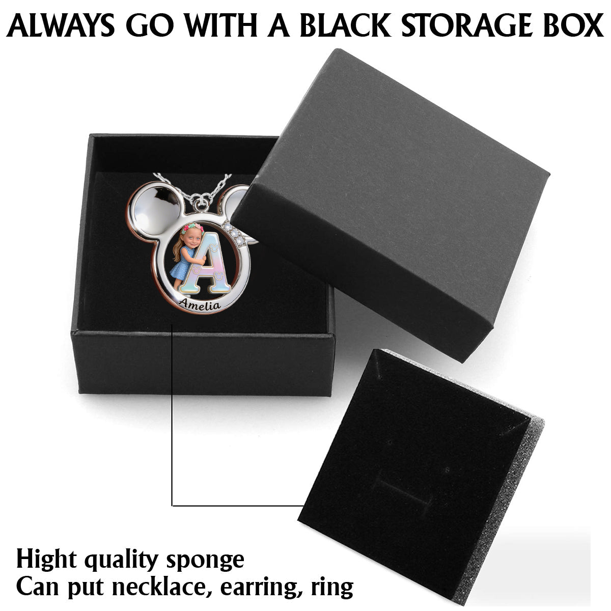 Big Ears Mouse Shape - Custom From Photo & Alphabet - Personalized Mouse Shaped Metal Pendant Necklace