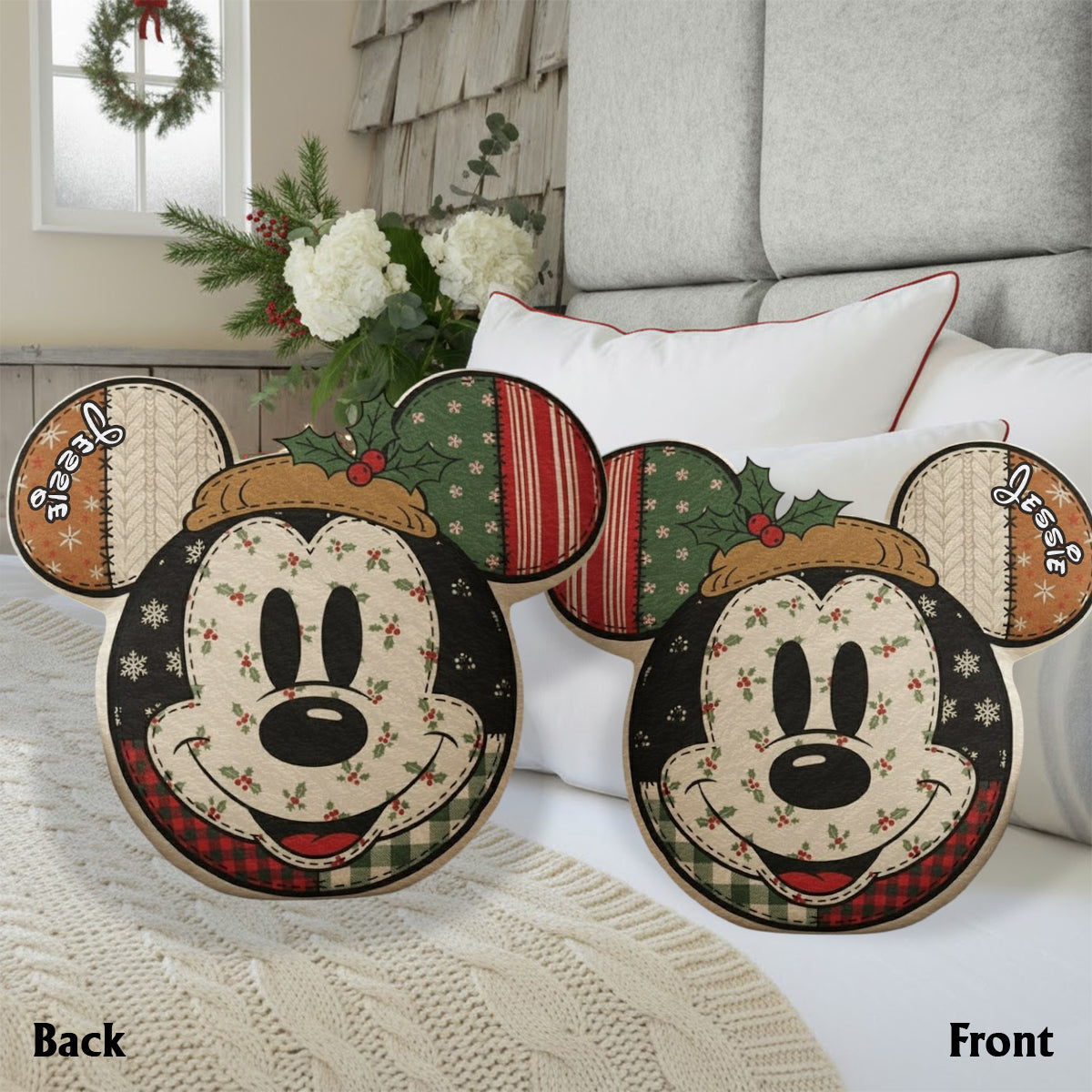 Cartoon Mouse Christmas - Personalized Mouse Faux Fur Shaped Pillow